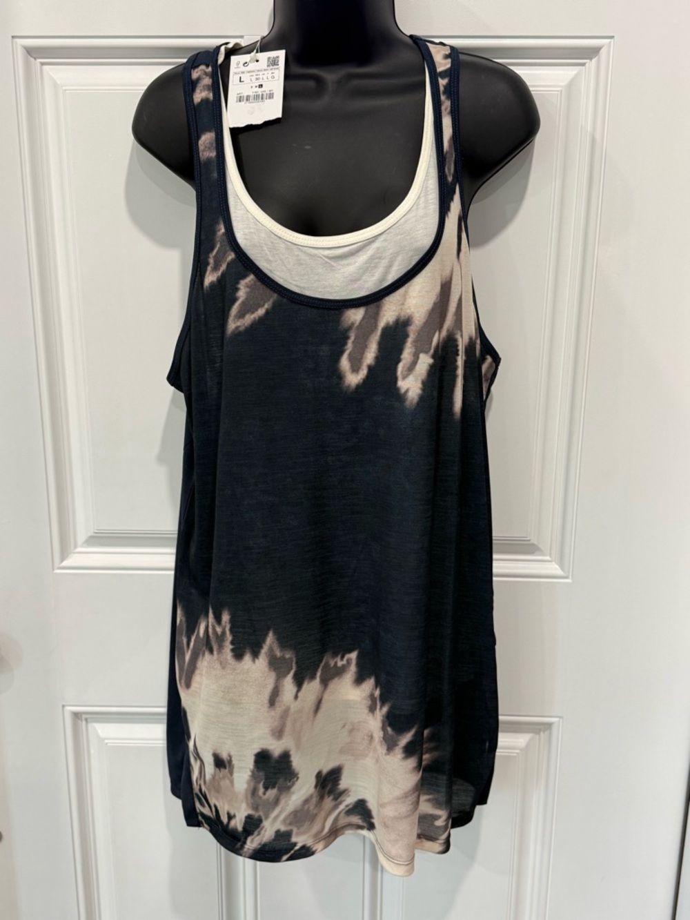 Zara Black and Cream Tie-Dye Layered Tank